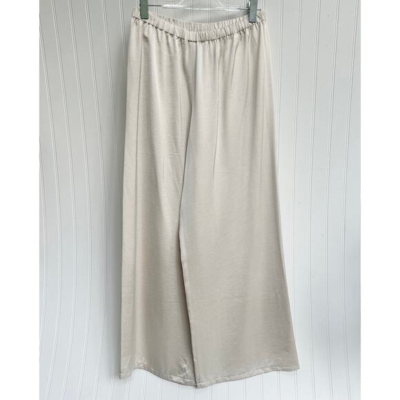 Jenni Kayne Ivory Demi Wide Leg Pants Relaxed Fit Silky Rayon Trousers Large - Picture 7 of 11